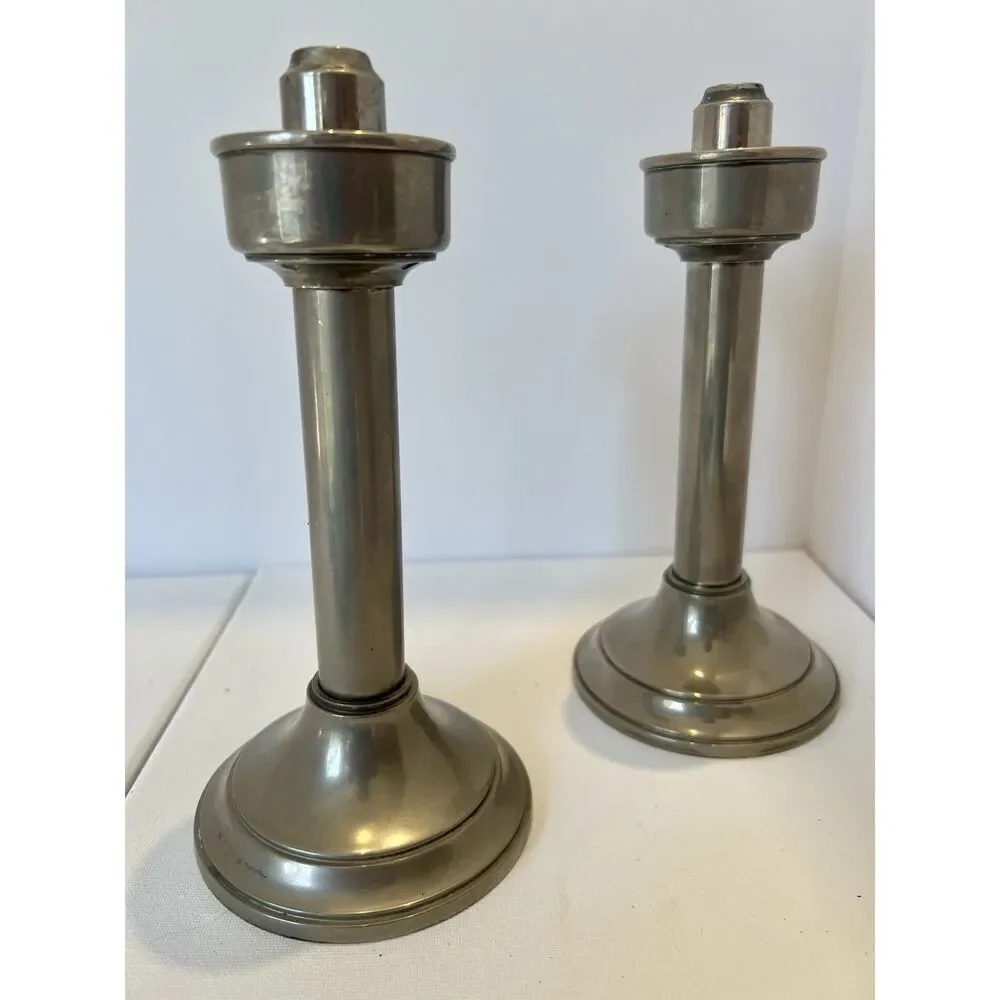 Vtg Silver Plate Spring Loaded Push Up Hurricane Candle Holders 2 Lamp Italian 8